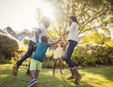 family playing outside