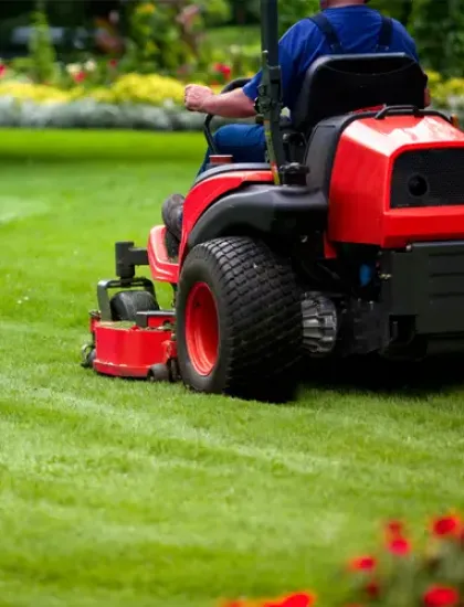 mowing grass